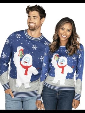 Tipsy Elves Blue White Red‎ Yeti Holiday Crewneck Sweater